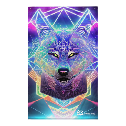 Sacred Geometric Cosmic Spirit Wolf Flag