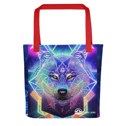Sacred Geometric Cosmic Spirit Wolf Tote bag