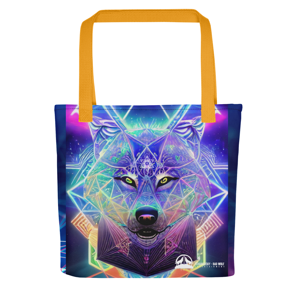 Sacred Geometric Cosmic Spirit Wolf Tote bag